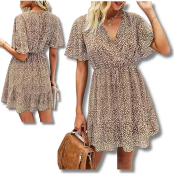 Dámské šaty Letnia Zwiewna Šaty XL Hnědé letní Šaty s odhalenými rameny