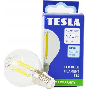 Žárovka TESLA- žárovka miniglobe FILAMENT RETRO E14, 4W,470lm, 4000K denní bílá,
