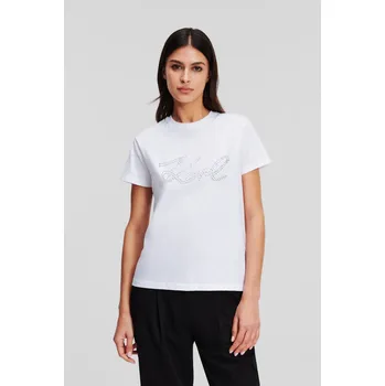 Dámské oblečení TRIČKO KARL LAGERFELD RHINESTONE LOGO T-SHIRT WHITE