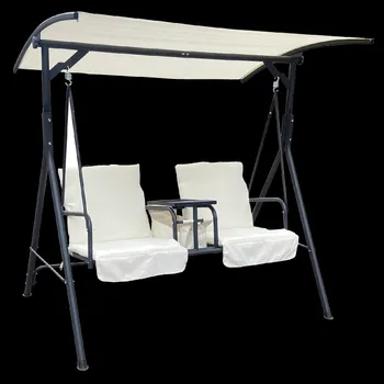 Zahradní houpačka Garden Line DVOJMISTEČNÁ ZAHRADNÍ HOUPAČKA 170 x 110 x 165 CM BEŽOVÁ S DRŽÁKEM NA ŠÁLKY *6779