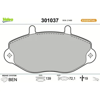 Brzdová destička Sada brzdových destiček, kotoučová brzda VALEO 301037