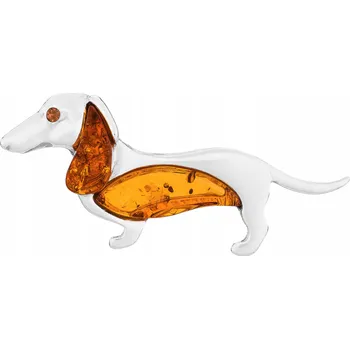 Brož Jezevčík stříbrná brož Jantarový jezevčík stříbro