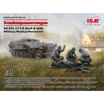 Plastikový model ‘Krankenpanzerwagen’ Sd.Kfz.251/8 Ausf.A WWII German Ambulance with Military Medical Personnel - ICM 35114