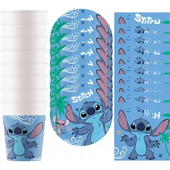 prostírání SADA HRNEČKŮ, TALÍŘKŮ A UBROUSKŮ LILO A STITCH STICH STICZ NAROZENINY 36ks