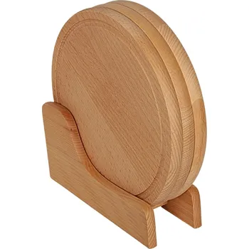 Kuchyňské prkénko SADA 3 DŘEVĚNÝCH PRKÉNEK NA KRÁJENÍ A SERVÍROVÁNÍ SE STOJANEM, průměr 25 cm