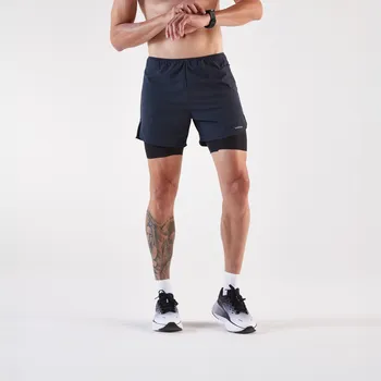 KIPRUN Pánské běžecké kraťasy 2v1 Run 500 Comfort L ČERNÁ|ŠEDÁ