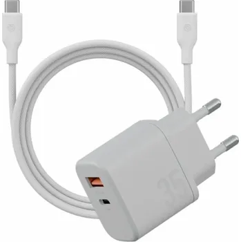 Vega Sada Bazic Goport Velox 1xUSB-C 1xUSB-A GaN 35W nabíječka do zásuvky s opleteným kabelem bílá