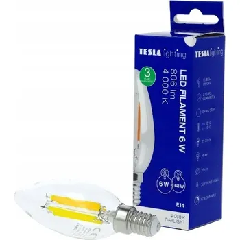 Žárovka TESLA- žárovka FILAMENT RETRO svíčka E14, 6W, 806lm, 4000K denní,