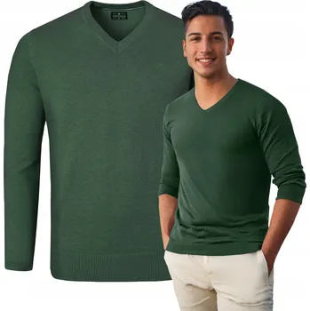 Pánský svetr Svetr Pako Jeans bavlněný zelený s výstřihem do V, velikost XL