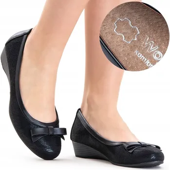 Dámské polobotky Polobotky baleríny s koženou stélkou na klínku pohodlné ŠIRŠÍ lehké Wojtyłko 39