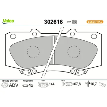 Brzdová destička Sada brzdových destiček, kotoučová brzda VALEO 302616