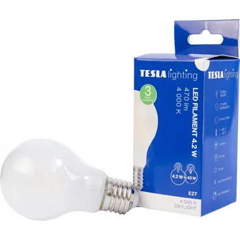 Žárovka TESLA- žárovka FILAMENT BULB, E27, 4,2W, 470lm, 4000K denní bílá, mléčná