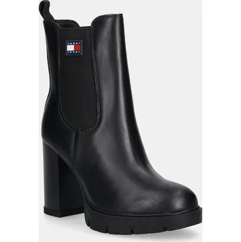Dámské kozačky Kožené kotníkové boty Tommy Jeans TJW LEATHER HEEL BOOT EN0EN02831 černá 99X, EUR 41