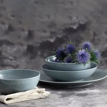 Jídelní set Modrý porcelánový jídelní servis Organic pro 12 osob 48-dílů AMBITION DA-45013