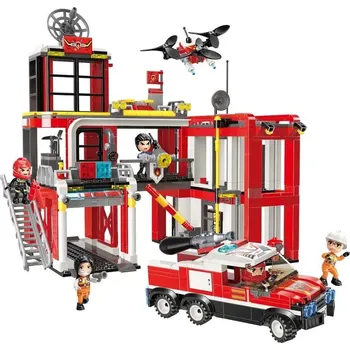 ostatní stavebnice Stavební Stavebnice Qman Mine City Fire Line Hasičská stanice 693 dílů