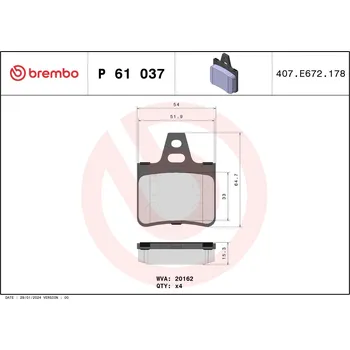Brzdová destička Sada brzdových destiček, kotoučová brzda BREMBO P 61 037