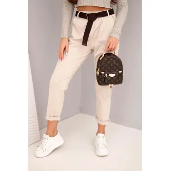 Dámské kalhoty Dámské bavlněné kalhoty s páskem a ohrnutím nohavic béžové UNI