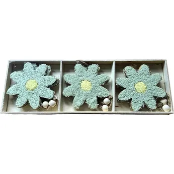 DEKORATIVNÍ ZÁVĚS SADA 6 ks DŘEVĚNÉ KVĚTINY NA ŠŇŮRCE OZDOBA 10 cm