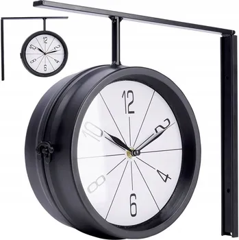Hodiny OBOUSTRANNÉ NÁSTĚNNÉ HODINY STANIČNÍ KOVOVÉ ČERNÉ RETRO LOFT