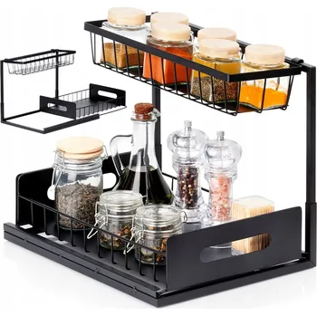 police KUCHYŇSKÁ POLICE S VÝSUVNÝM ORGANIZÉREM POD DŘEZ DVOUÚROVŇOVÁ ČERNÁ