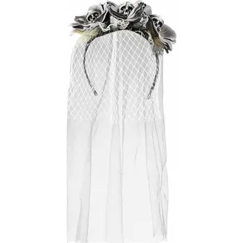 Karnevalový kostým Boland 72126 - čelenka zombie nevěsty, diadém se závojem, růže a lebky, kostým, gotika, karneval,