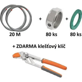 Vodovodní potrubí Merabell CLASSIC trubka DN20, 20m + 80ks matice DN20 + 80ks ploché těsnění DN20 + ZDARMA klešťový klíč 10", 260 mm
