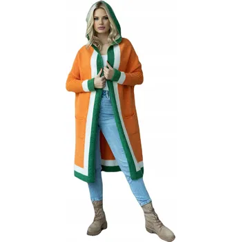 Dámský svetr 30085 DLOUHÝ KARDIGAN S KAPUCÍ LEM ORANŽOVÝ