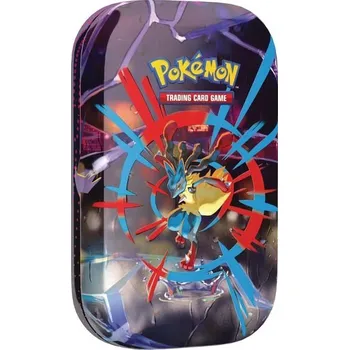 Hračka Pokémon: Mega Heroism Mini Tin – Mega Lucario (JEDNA samolepka, jedna umělecká karta a dva