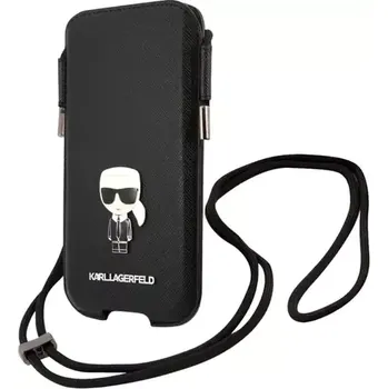 Telefonní příslušenství Karl Lagerfeld Saffiano Metal Logo PU Pouch S M černá (3666339018719)
