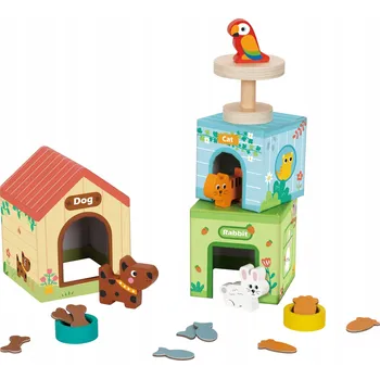 Dřevěná hračka TOOKY TOY Hi Pando Dřevěná sada - domeček pro zvířátka | HP060