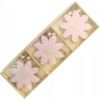 DEKORATIVNÍ ZÁVĚS SADA 6 ks DŘEVĚNÉ KVĚTINY NA ŠŇŮRCE OZDOBA 10 cm