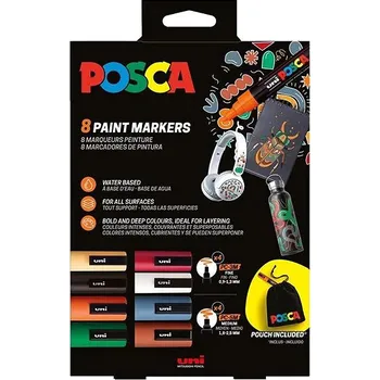 UNI Posca PC-3M/PC5M - s bavlněným pytlíkem - sada 8 ks
