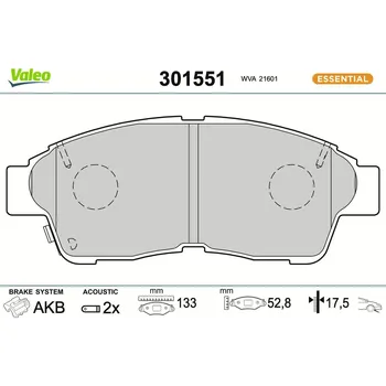 Brzdová destička Sada brzdových destiček, kotoučová brzda VALEO 301551
