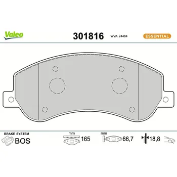 Brzdová destička Sada brzdových destiček, kotoučová brzda VALEO 301816