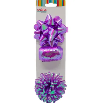 Stuha Dárková sada fialová duhově lesklá, 3 ks (stuha 10 m + 2 mašle)