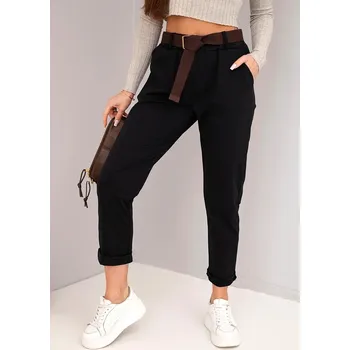 Dámské kalhoty Dámské kalhoty bavlněné s páskem a ohrnutým lemem černé UNI