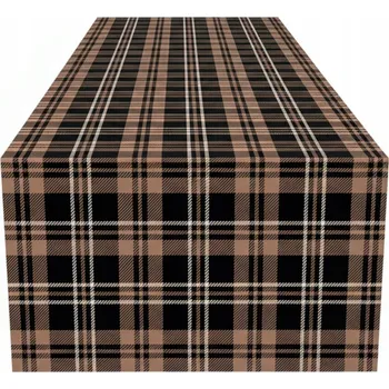 ubrus Velurový běhoun na stůl/lavici s kostkovaným vzorem 40x140 cm - béžová kostka