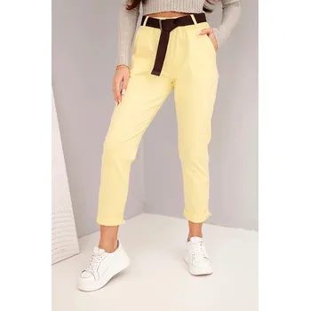 Dámské kalhoty Dámské bavlněné kalhoty s páskem a ohrnutým lemem žluté UNI