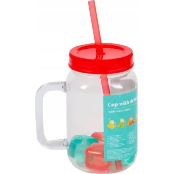 Hrnek na pití s brčkem a kostkami ledu Plastový sklenice s brčkem