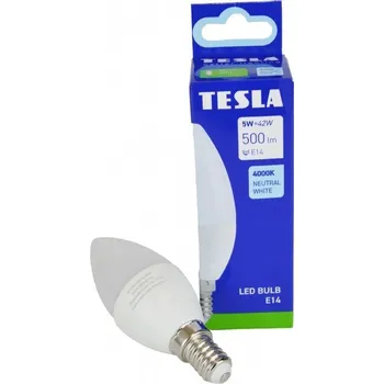 Žárovka TESLA- žárovka CANDLE svíčka, E14, 5W, 500lm, 4000K denní bílá,