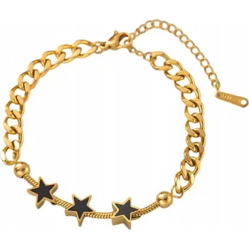 Náramek Zlatý náramek Řetízek Hvězdy Onyx Stylová Ocel