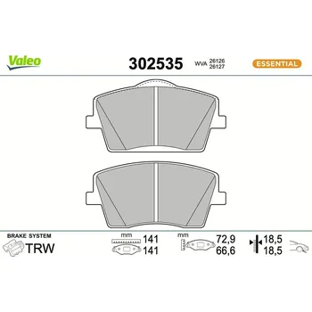 Brzdová destička Sada brzdových destiček, kotoučová brzda VALEO 302535