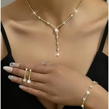 Souprava šperků B-TOP Elegantní třídílná pozlacená souprava s krystaly a dekorativním střapcem