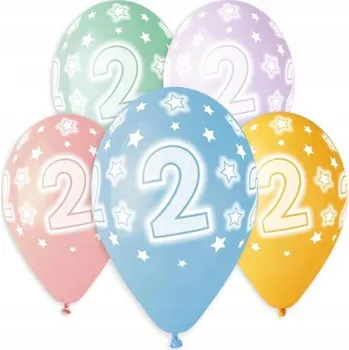 Balónek Latexové balónky s číslem 2, narozeninové, mix 5 ks