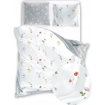 Povlečení ELEGANTNÍ BÍLÉ POVLEČENÍ DELIKÁTNÍ LOUKA POLNÍ KVĚTINY VLČÍ MÁKY PROVENCE 160x200