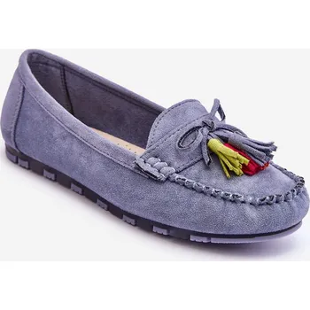 Dámské mokasíny Semišové Mokasíny S Mašlí A Třásněmi Dorine Barva: Modrá, Velikost: 39