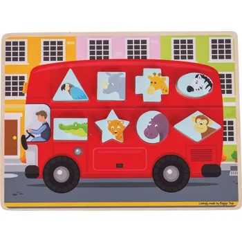 Dřevěná hračka Vkládačka Bigjigs Toys Puzzle autobus se zvířátky