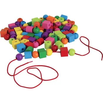 Dřevěná hračka Dřevěné maxi korálky Detoa barevné 92 ks v krabičce 10x14 cm