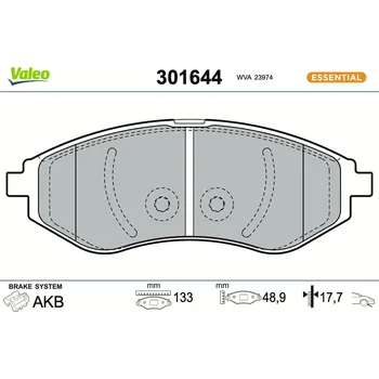 Brzdová destička Sada brzdových destiček, kotoučová brzda VALEO 301644