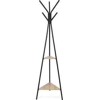 Věšák Stojací kovový věšák s poličkou Linea černý/přírodní